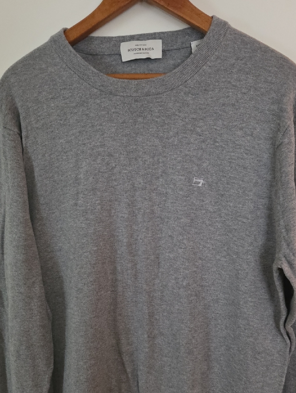 Scotch & Soda Heather Gray Large Crewneck Sweater 95% Cotton 5% Cash